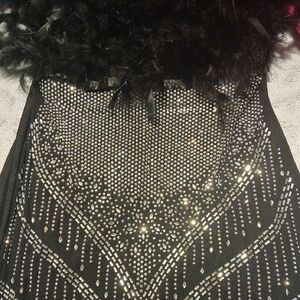 Black and Silver Embellished Dress with Feather Detail